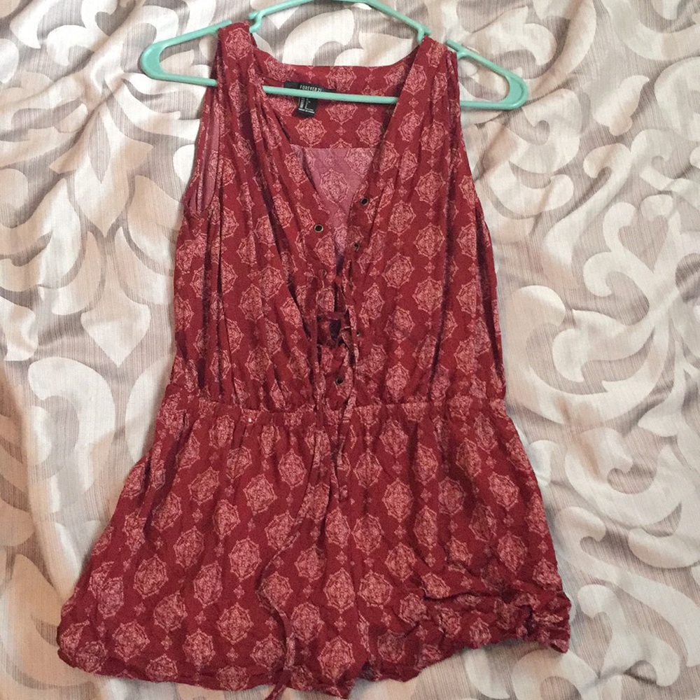 Red front lace up romper